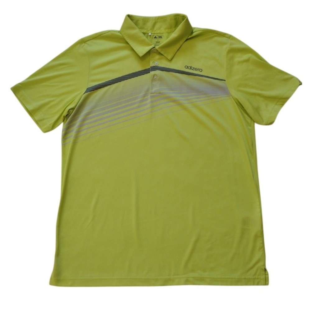 Adidas Golf Polo Shirt Adizero Men Large Lemon Green ShortSleeve Striped Sporty‎